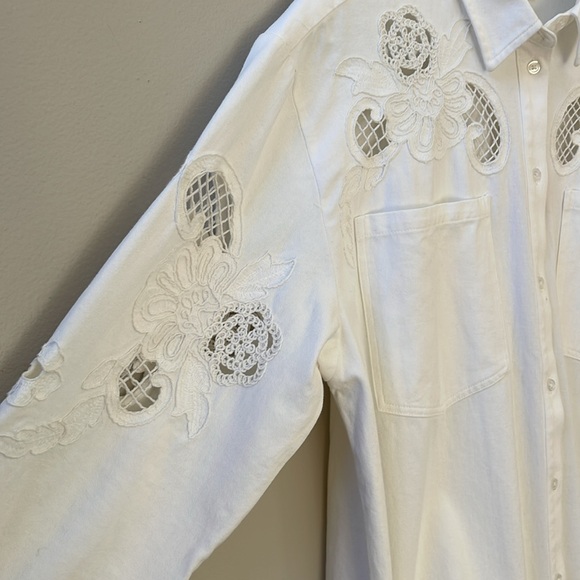 Super Natural by Secret Mission Cotton Twill Eyelet Shirt Jacket In Ecru, Sz M - Picture 16 of 16